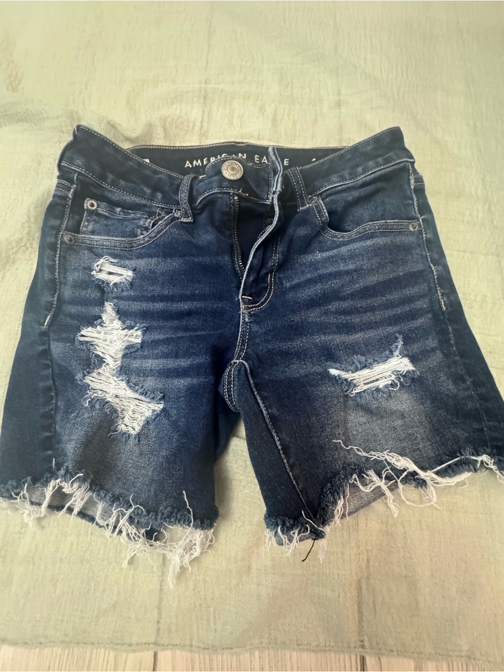 American Eagle Outfitters Dark Blue Distressed Denim Cutoff Shorts